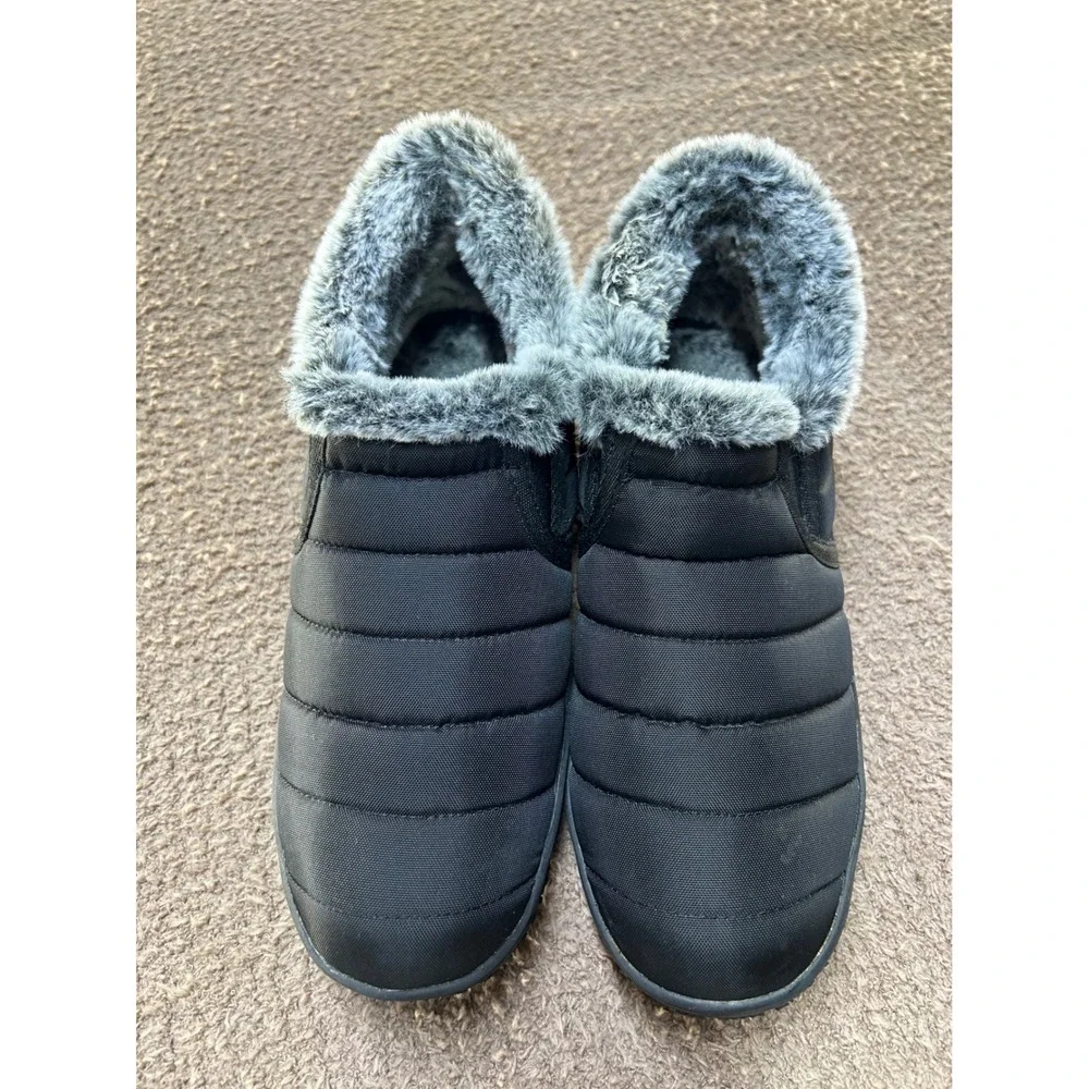 Minnetonka Womens Black Quilted Puffer Ankle Boots Faux Fur Lined Slip On Size 9